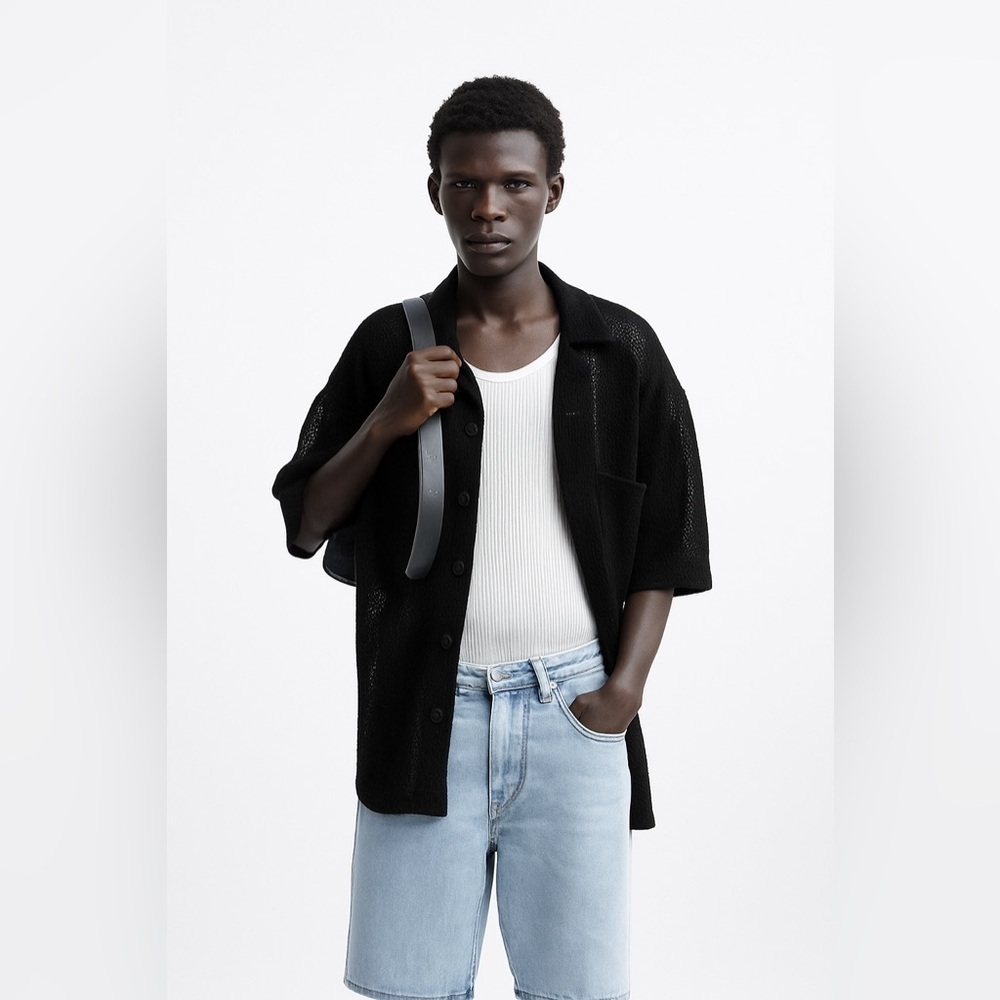 Zara Men’s Textured Crochet Shirt